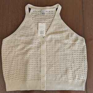 Women's Cream Button-Up Sweater Vest